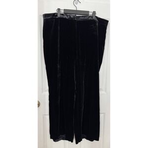 Boden Wide-Leg Trousers Women's 16 Black Velvet Pull-On Relaxed Fit Casual Retro